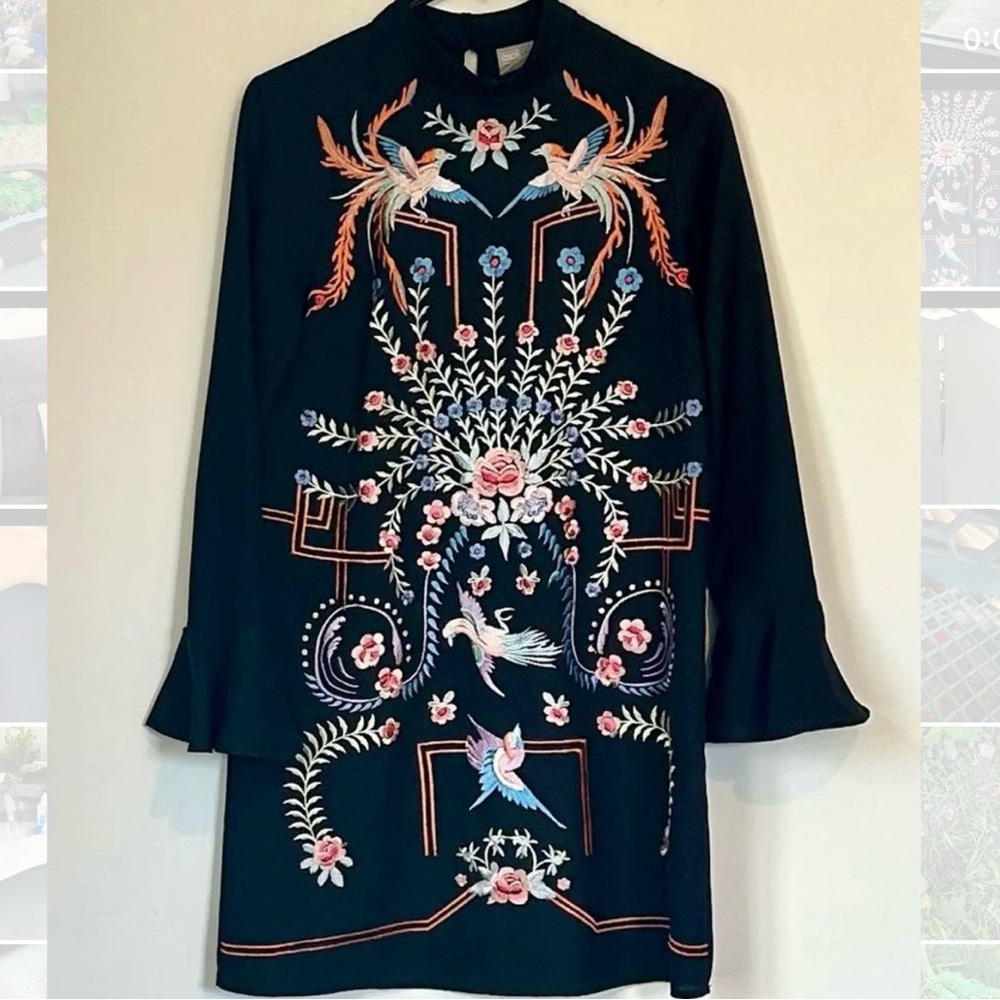 ASOS Black with Colorful Embroidery Shift Dress - Size 4